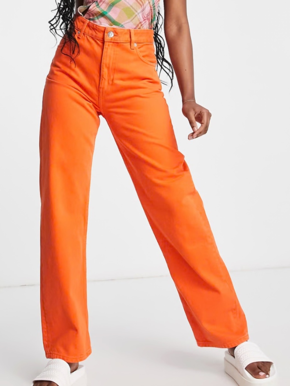 bershka straight leg jean bright orange 30 / 8
